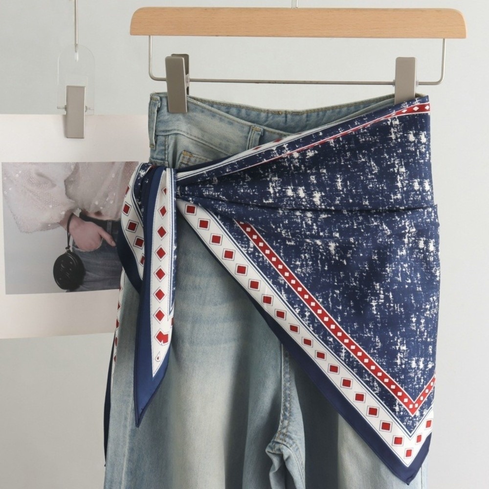 新しいサテン女性のスカーフ絞り染めレトロスカーフベルト衣類ア - Summer Clothing Wraps のレビューと価格