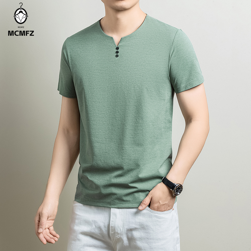 メンズベーシックヘンリーTシャツ快適なコットンブレンド半袖ト - Summer Clothing Guys のレビューと価格