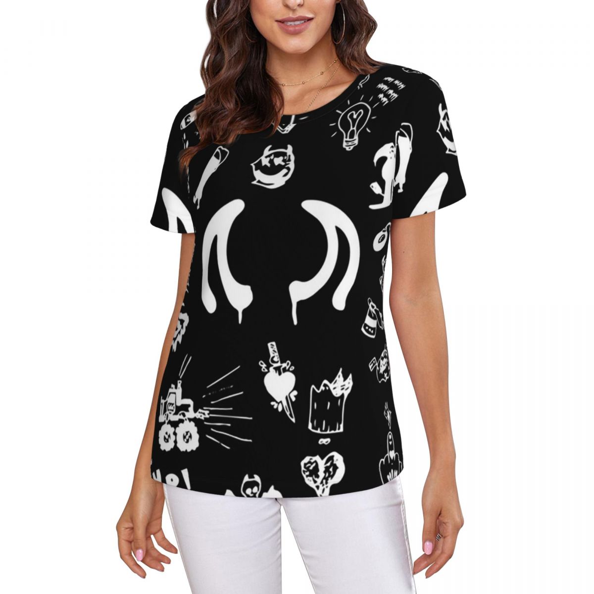 Yungblud 描画タトゥーシート Tシャツ女性半袖 Tシ - Summer Clothing Drawing のレビューと価格