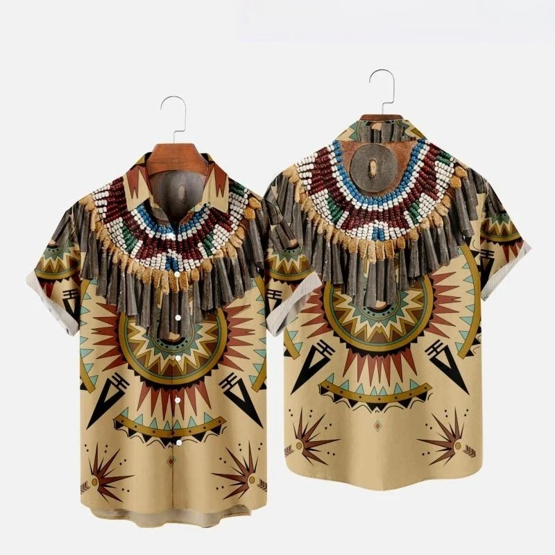 インドエスニックスタイル 3D プリントビーチシャツ男性女性 - Indian Summer Vintage Clothing のレビューと価格