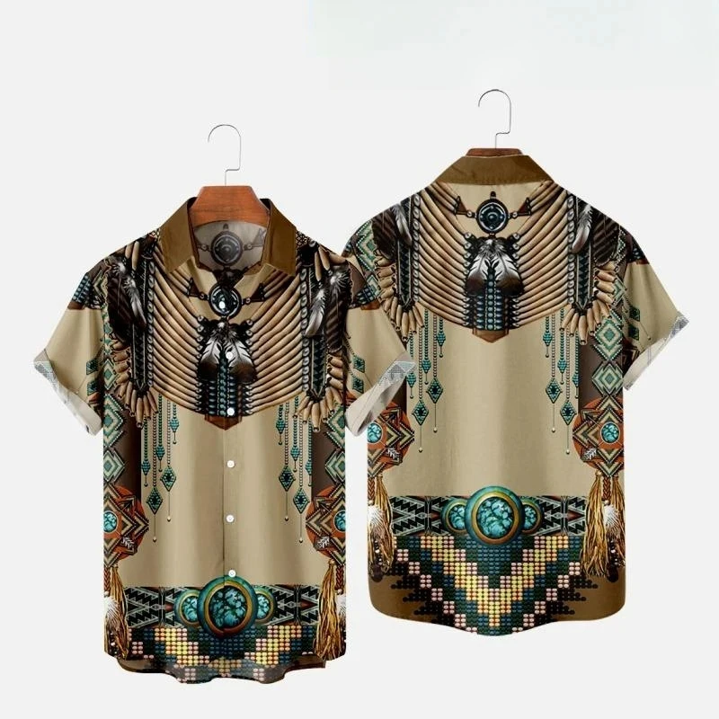 インドエスニックスタイル 3D プリントビーチシャツ男性女性 - Indian Summer Vintage Clothing のレビューと価格