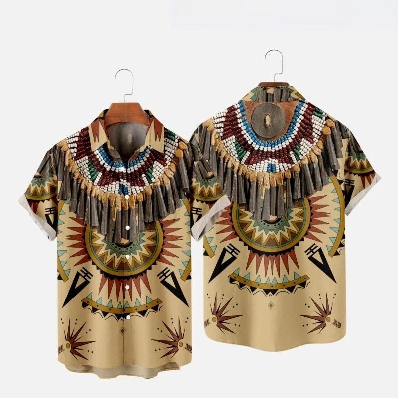 インドエスニックスタイル 3D プリントビーチシャツ男性女性 - Indian Summer Vintage Clothing のレビューと価格