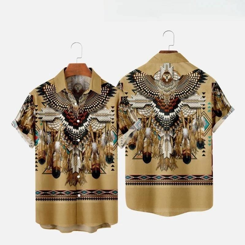 インドエスニックスタイル 3D プリントビーチシャツ男性女性 - Indian Summer Vintage Clothing のレビューと価格