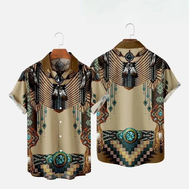 インドエスニックスタイル 3D プリントビーチシャツ男性女性 - Indian Summer Vintage Clothing のレビューと価格