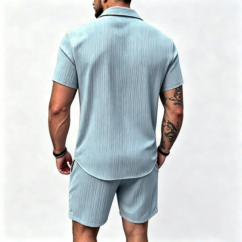 2026年新作 メンズ 縦型シワ加工ラペル半袖シャツ＆ショー - Summer Clothing Guys のレビューと価格