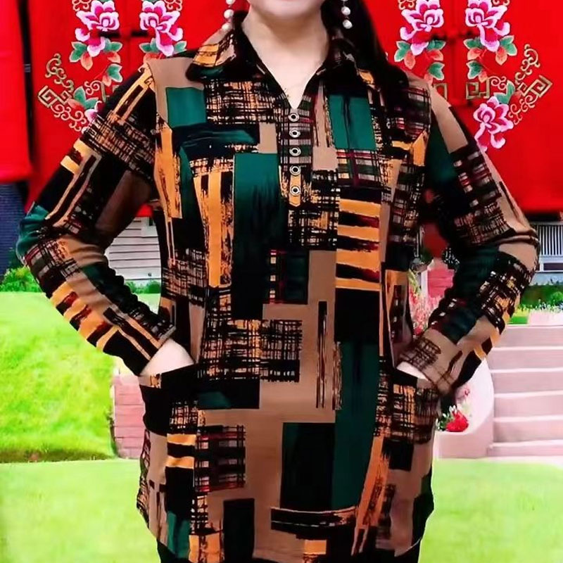 女性のための幾何学的なシャツ,襟,長袖,十分なヴィンテージブ - Summer Clothing For 60 Year Old Woman のレビューと価格