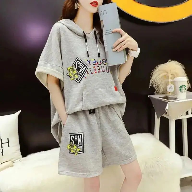 女性のカジュアルスーツ 2025 夏の新大型綿フード付き半袖 - Summer Clothing For 60 Year Old Woman のレビューと価格
