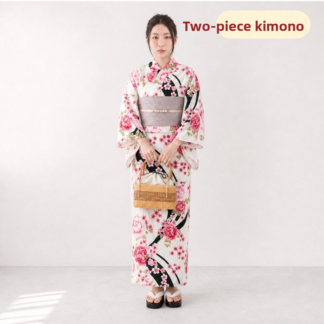 女性用着物風ツーピースバスローブ黒ストライプ着やすい高品質春 - Summer Clothing Wear のレビューと価格