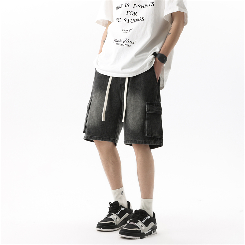 夏のメンズデニムショーツレトロファッション弾性ウエストルーズ - Summer Clothing Brands のレビューと価格